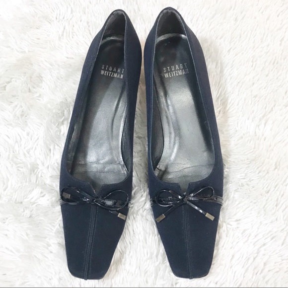 Stuart Weitzman Navy Bow Kitten Heels Size 7.5 - Picture 1 of 7
